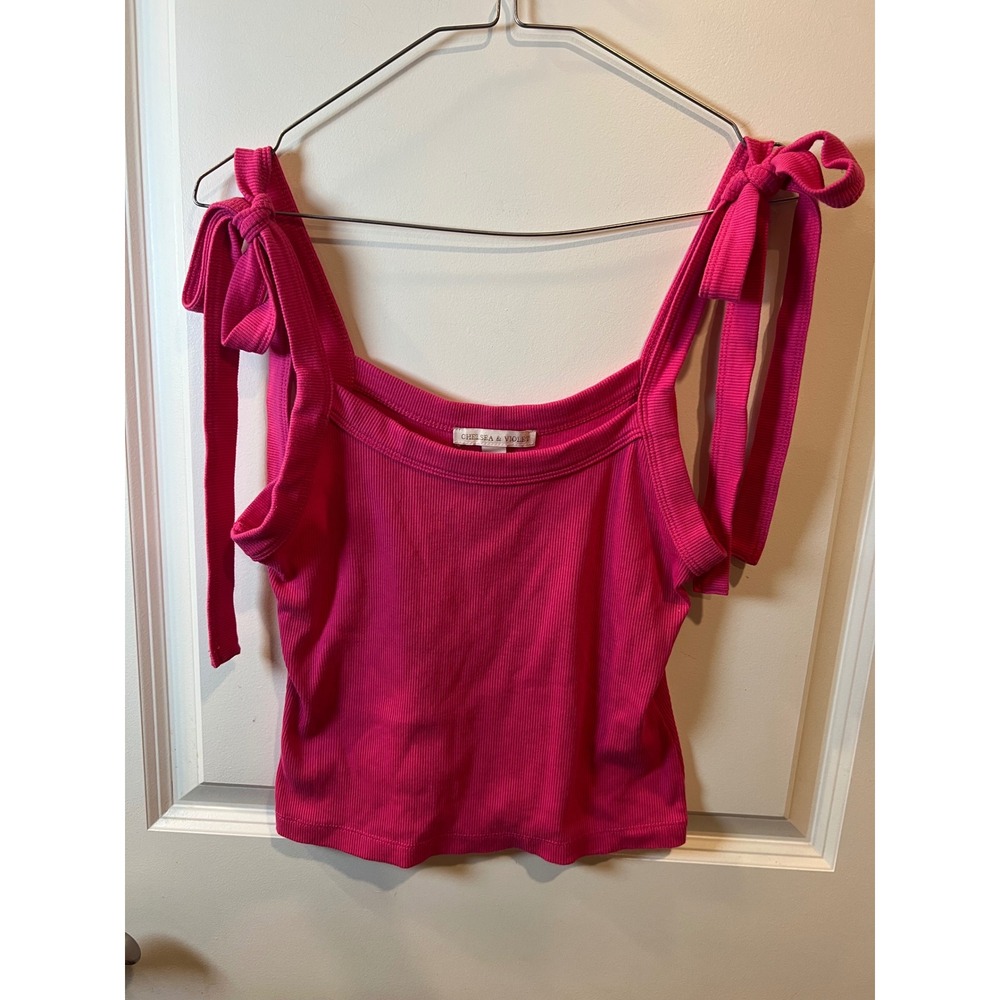Chelsea & Violet Womens Tank Top Tie Shoulder Ribbed Pink Size M